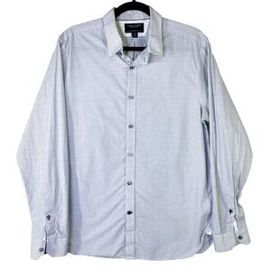 American Eagle Slim Fit Button Down Shirt Mens Large Blue White Grid Check Logo